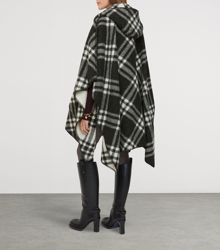 Wool Reversible Check Cape BLACK