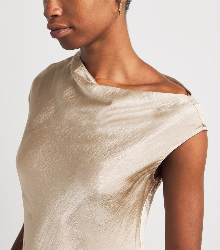 Nude Satin Luster Maxi Dress