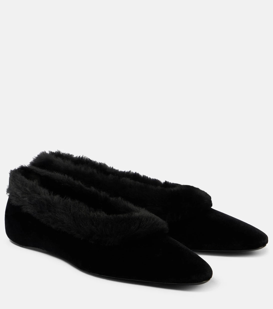 Toteme - Shearling-trimmed velvet ballet flats