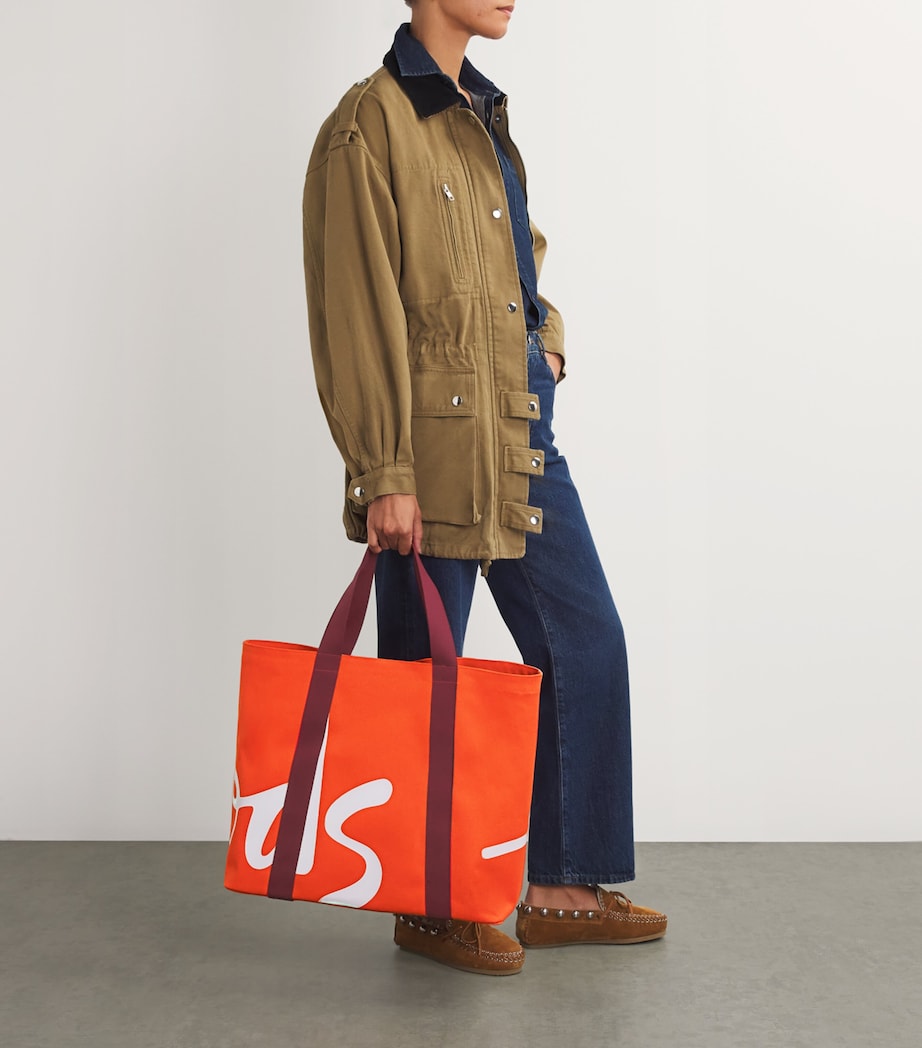 Harrods Orange Large Cotton Logo Tote Bag