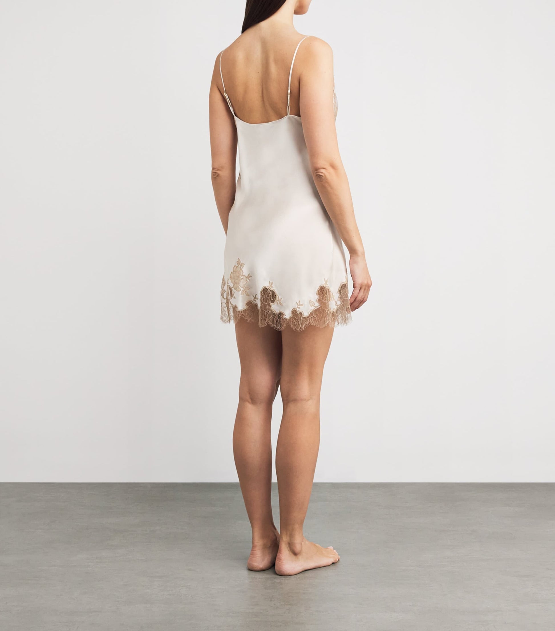 Carine Gilson Ivory Silk Lace-Trim Short Slip Dress