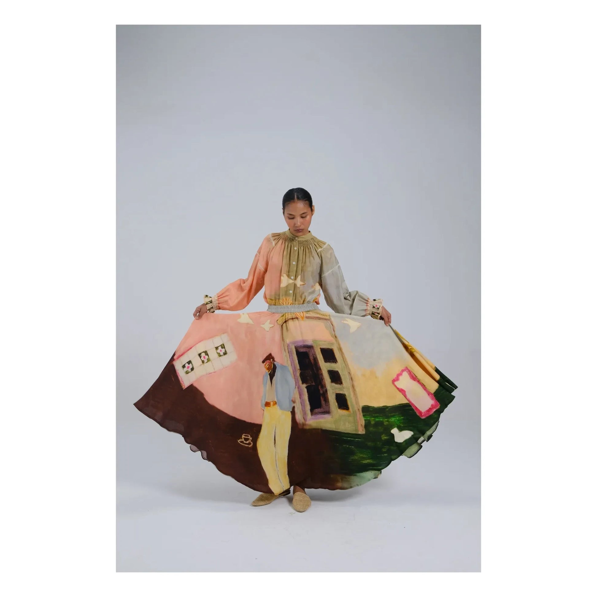 CORD - Circle Satin Cotton Skirt | Peach