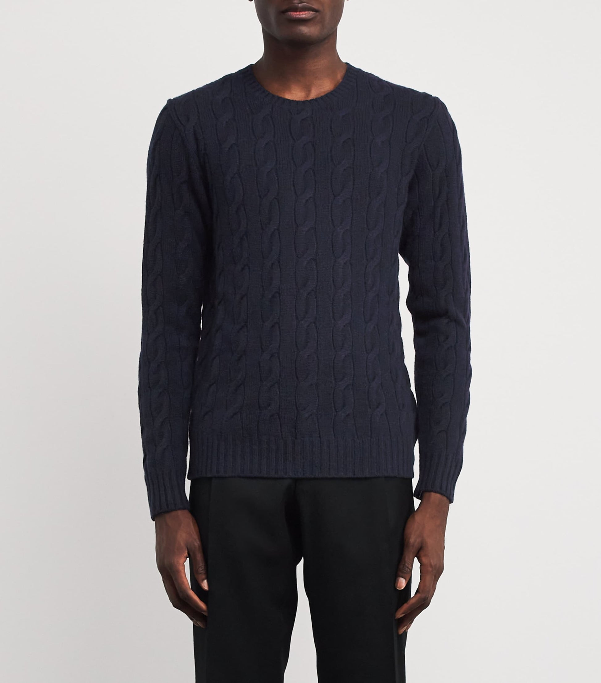 Ralph Lauren Purple Label Navy Cashmere Cable-Knit Sweater