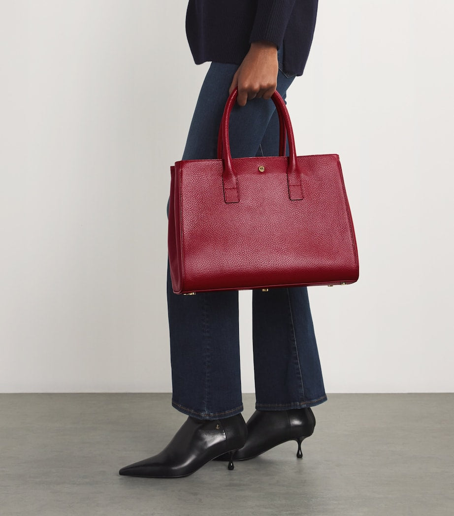 Burgundy Pebbled Leather Work Tote Bag