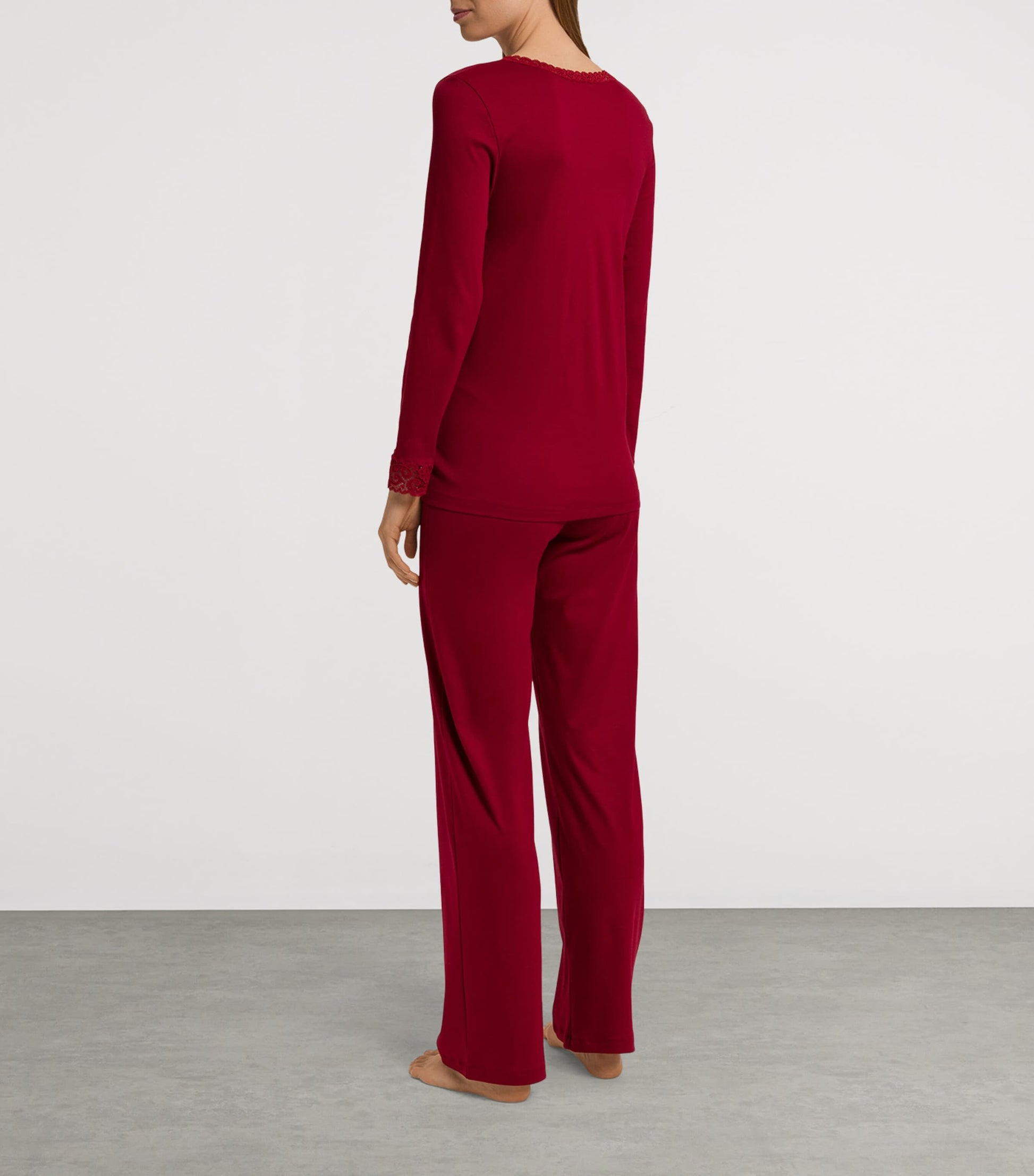 Red Cotton Lace-Trim Pyjama Set