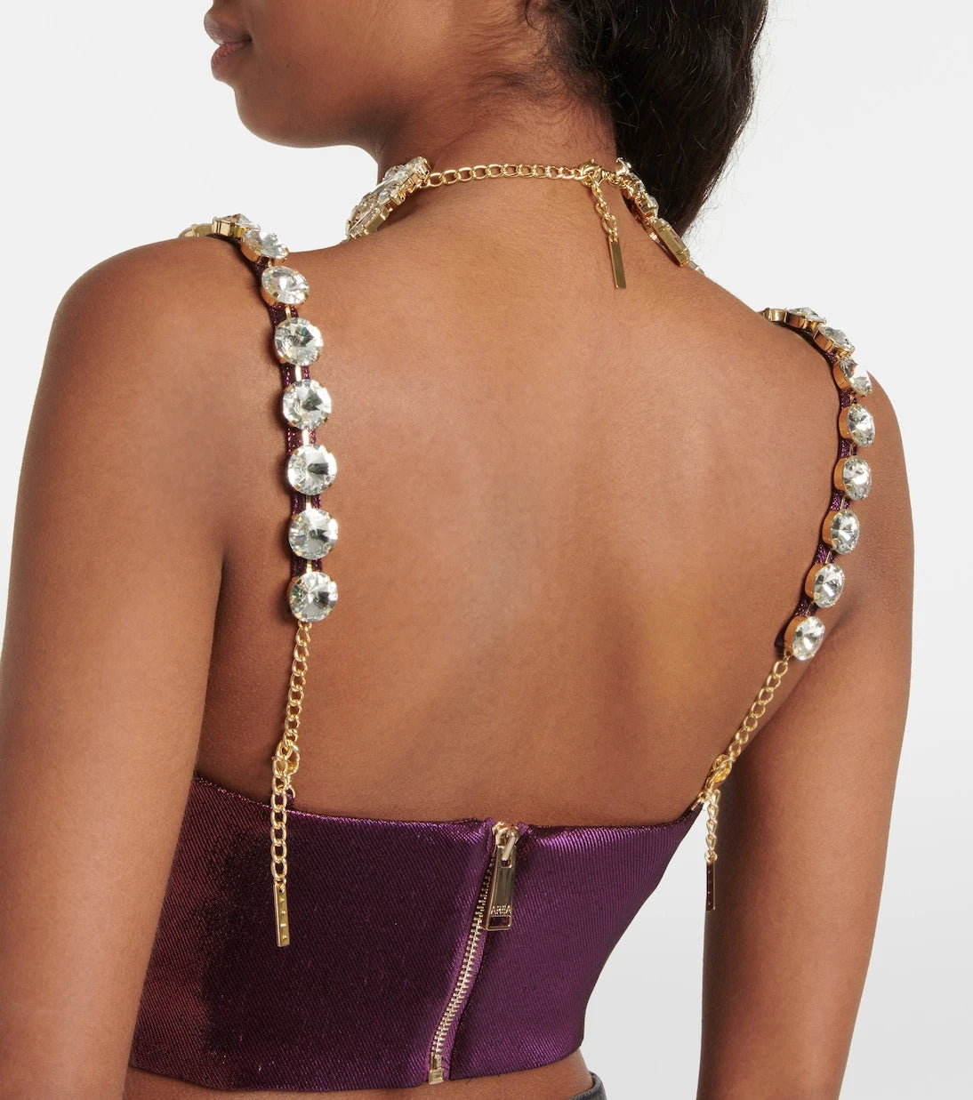 Area - Embellished cotton-blend cropped top