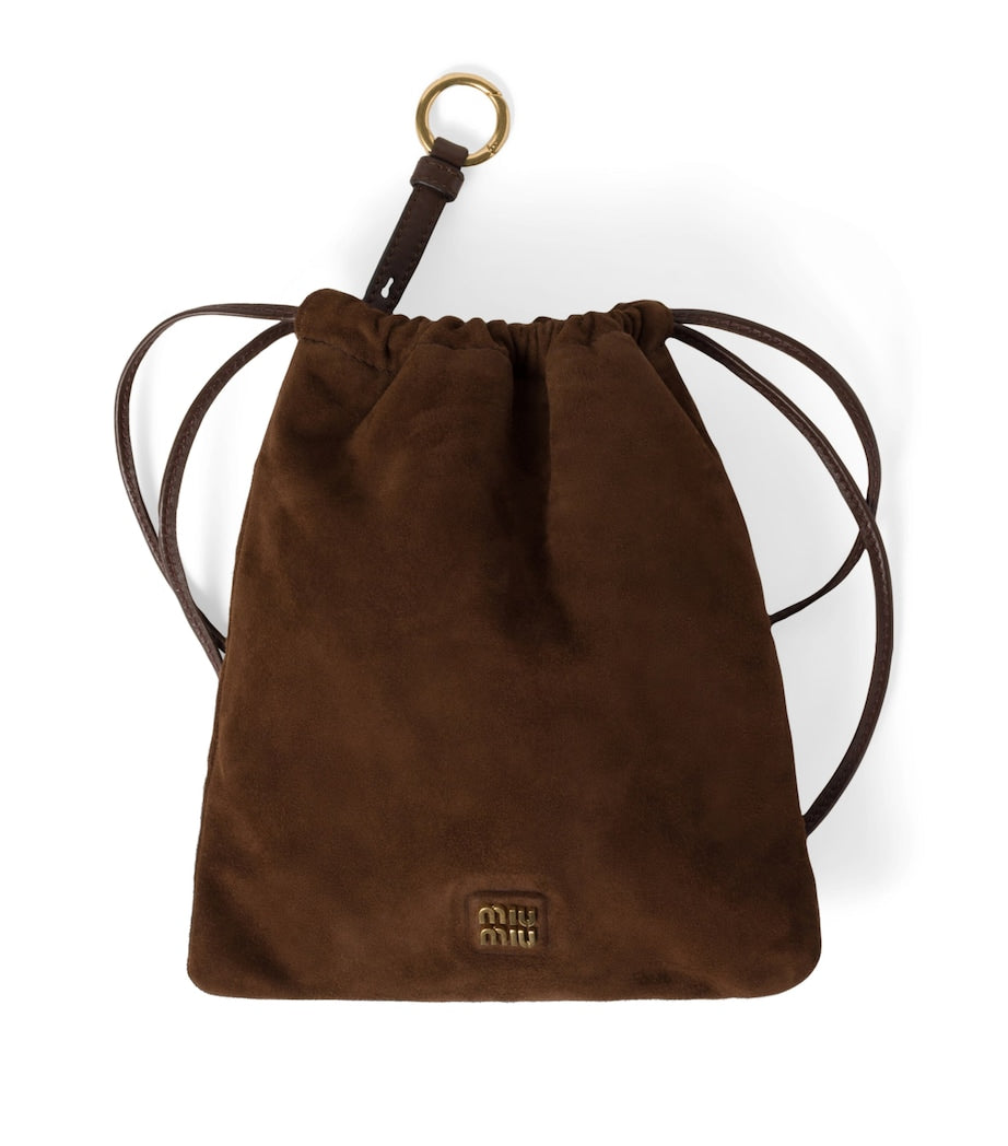Brown Suede Drawstring Pouch