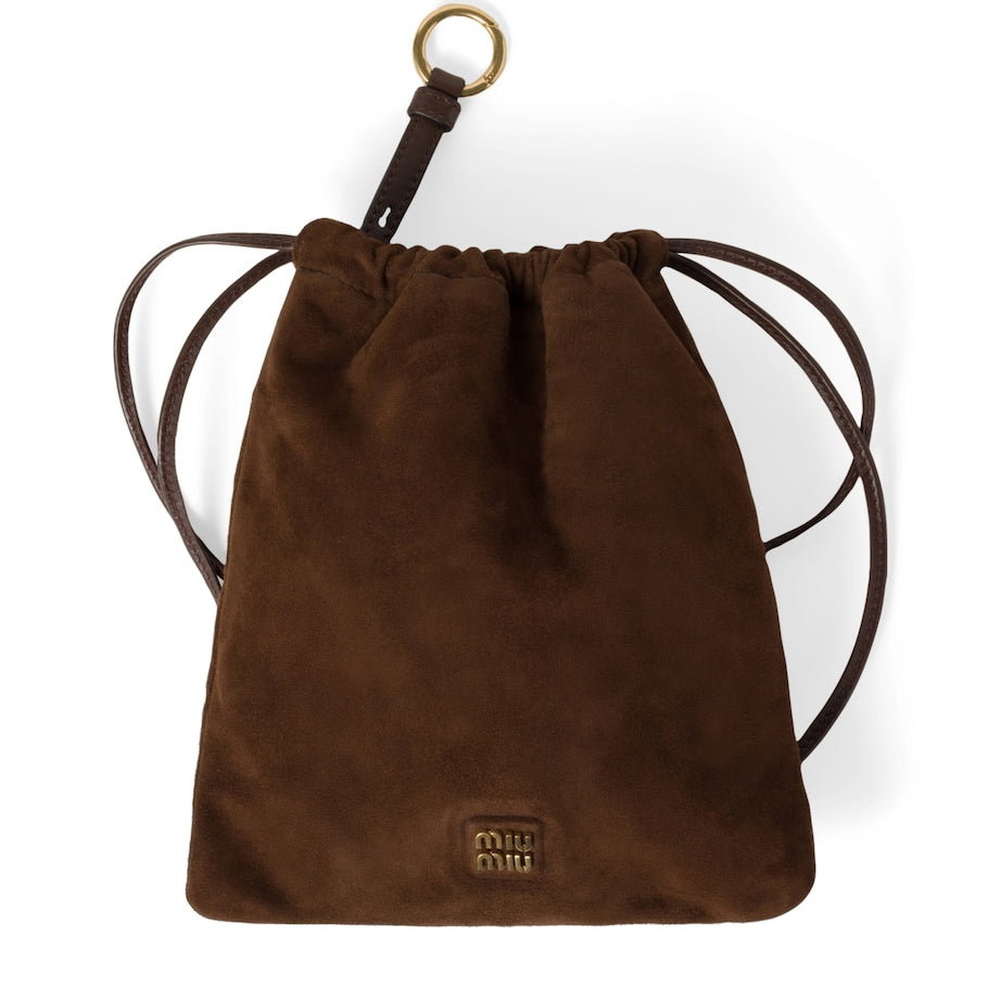 Brown Suede Drawstring Pouch