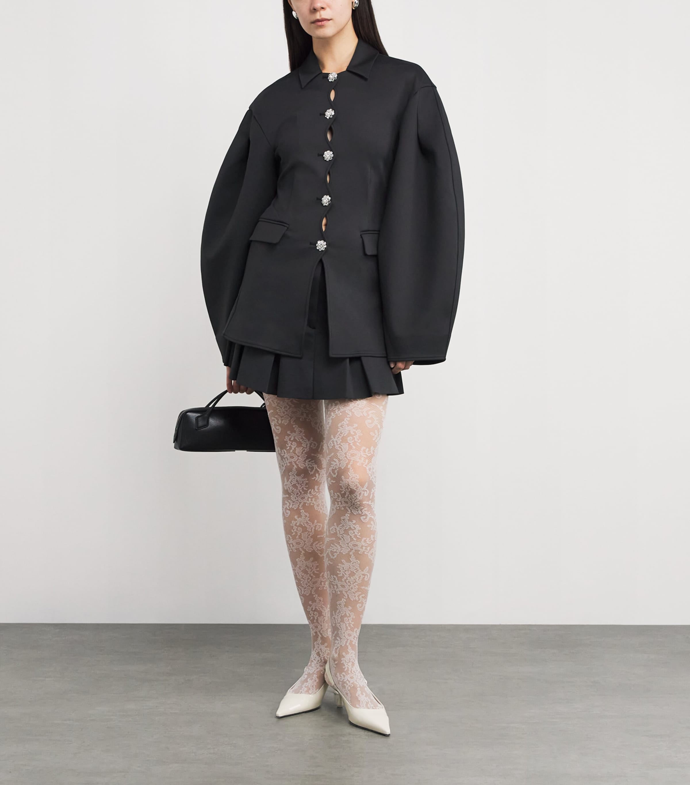 GANNI Black Neoprene Pleated Mini Skirt