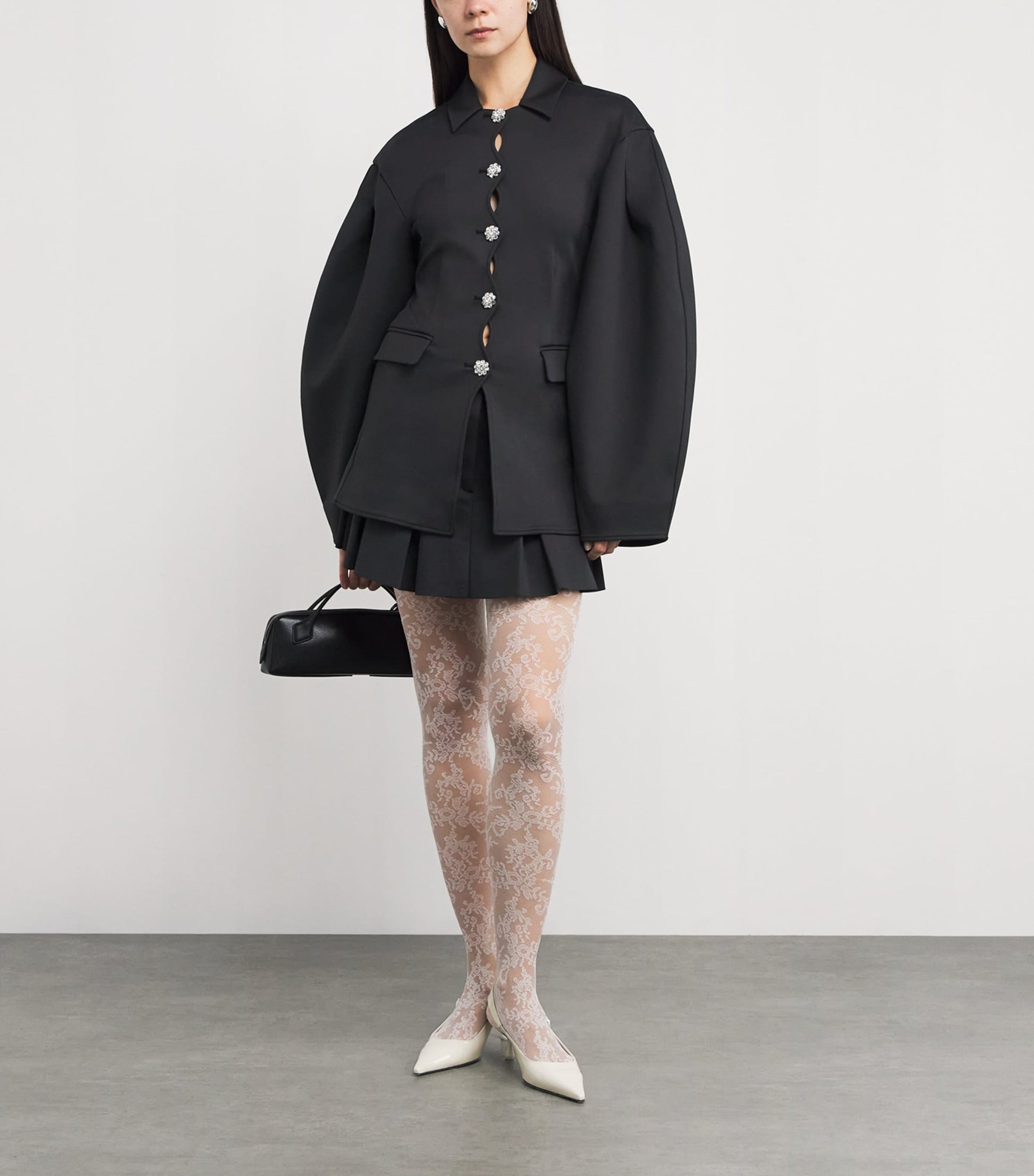 GANNI Black Neoprene Pleated Mini Skirt