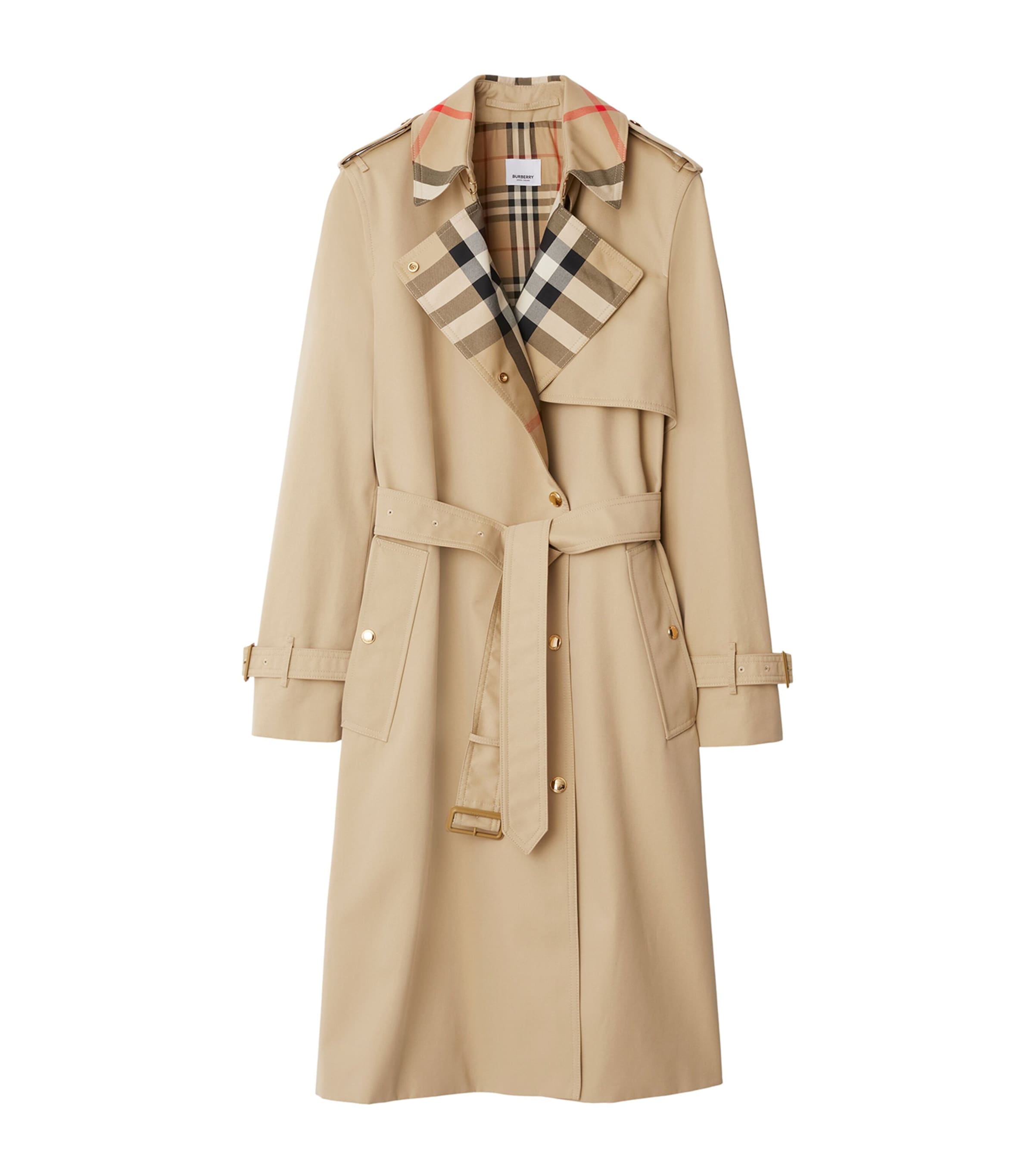 Burberry Beige Cotton Gabardine Check-Collar Trench Coat