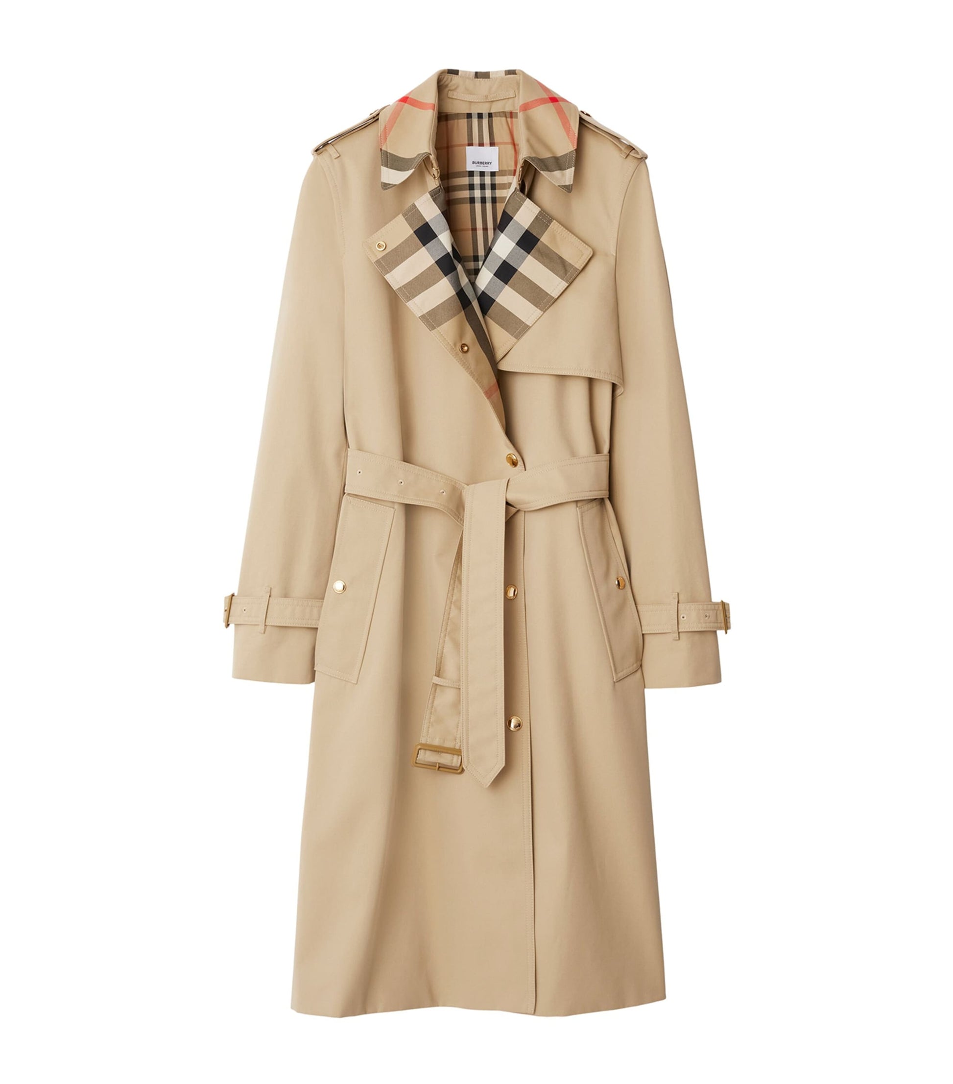 Burberry Beige Cotton Gabardine Check-Collar Trench Coat