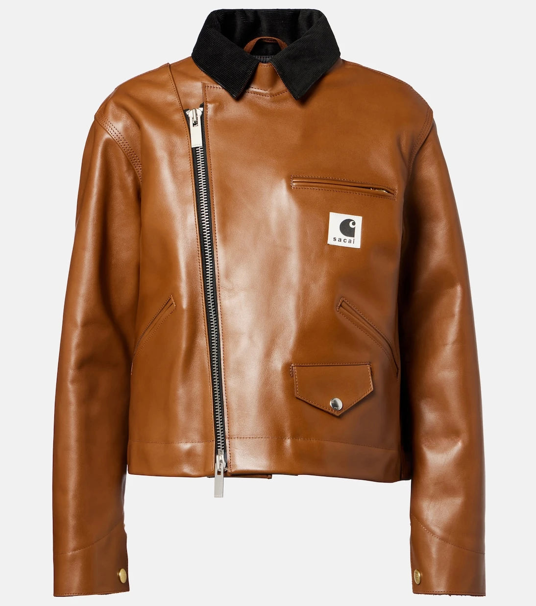 Sacai - جاكيت جلدي غير متماثل من كارهاارت