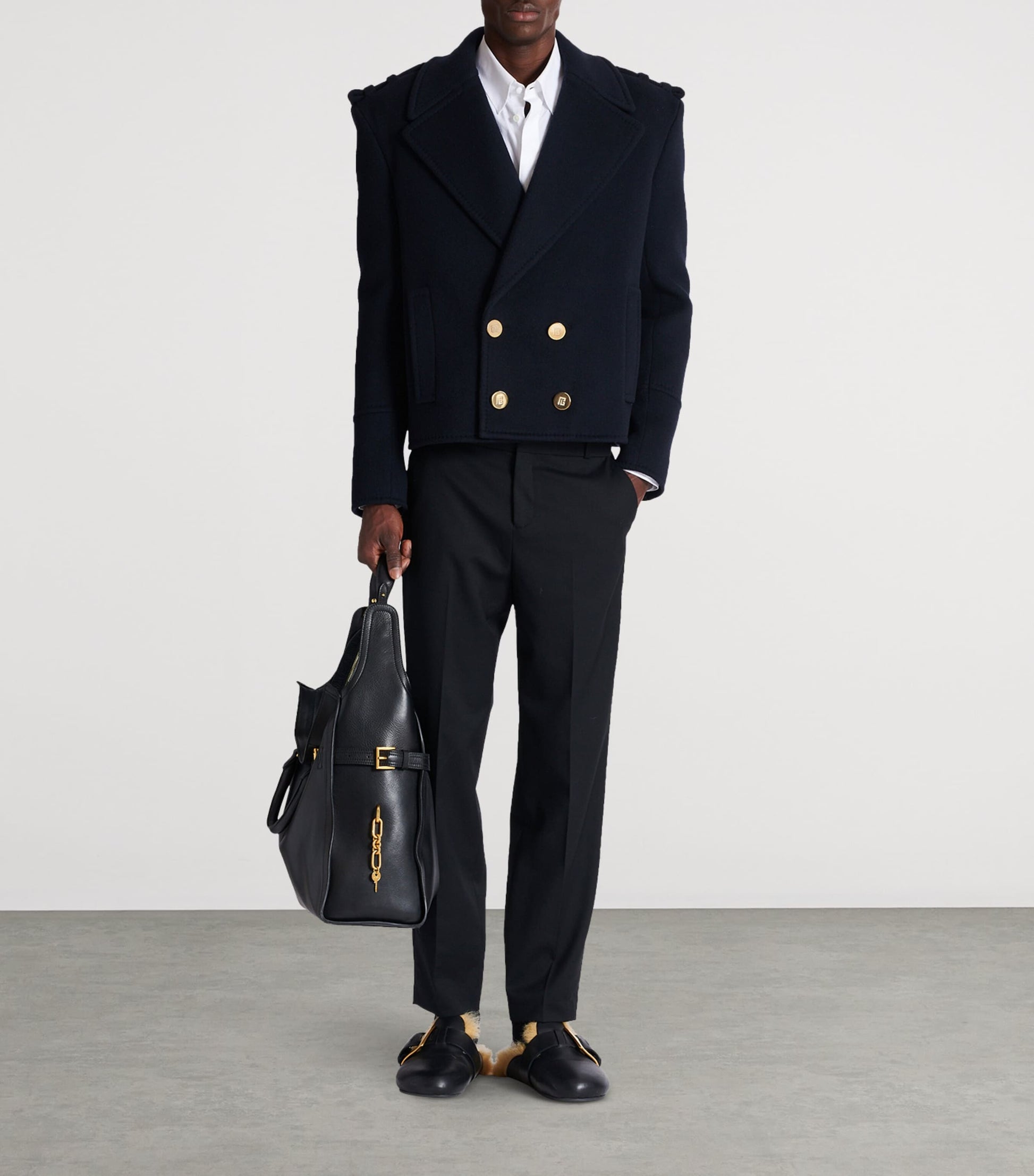Navy Virgin Wool-Cashmere Reefer Jacket