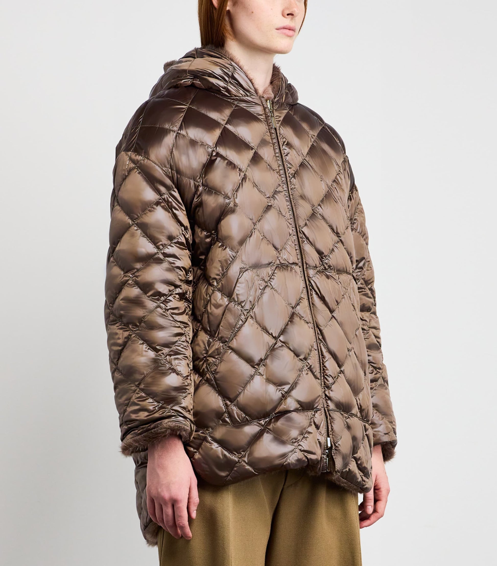Brown Down, Faux Fur and Water-Repellent Reversible Jacket