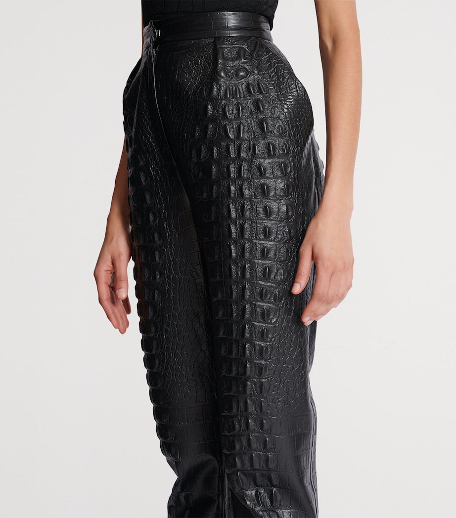 Balmain Black Croc-Embossed Straight-Leg Trousers
