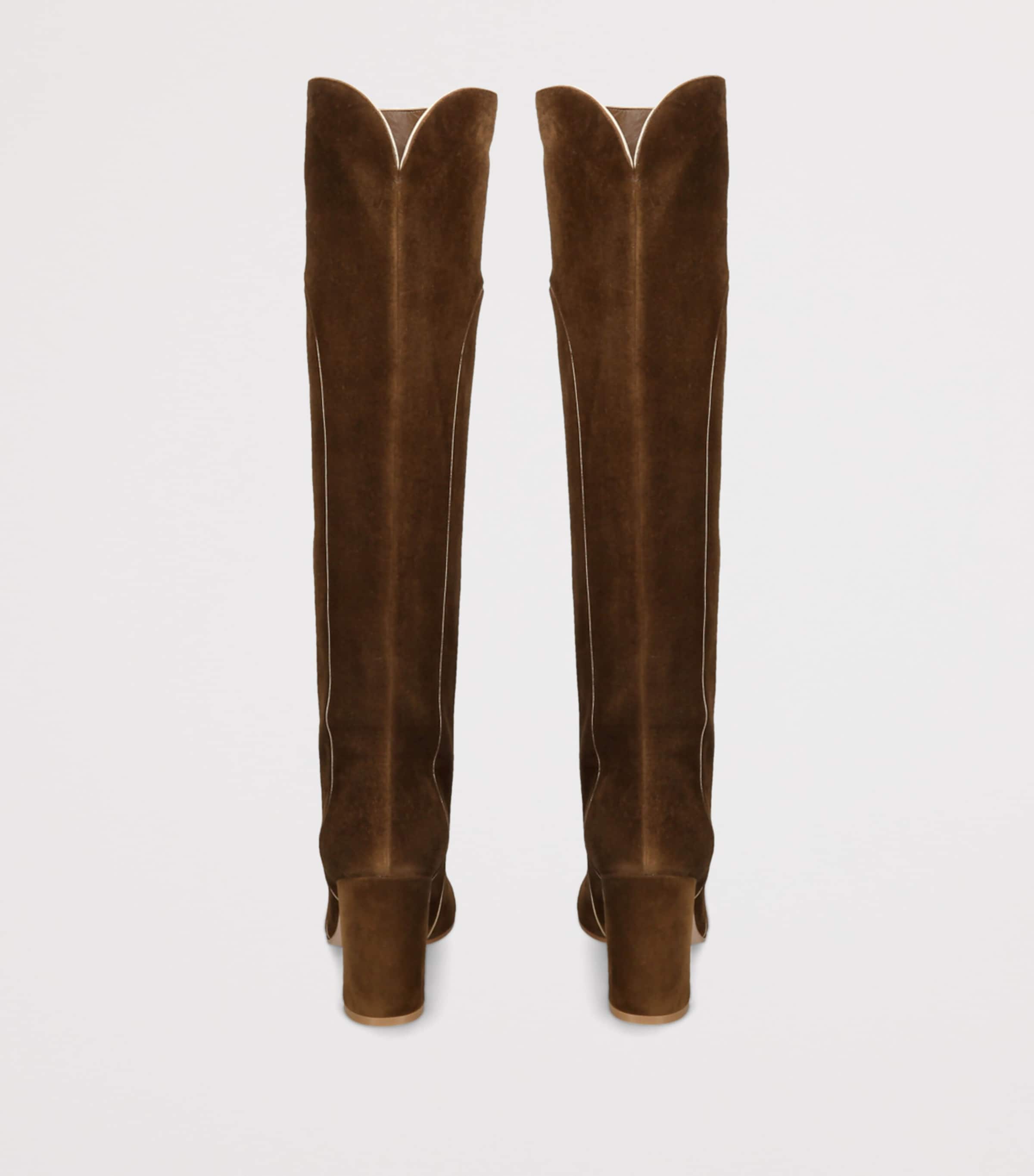 Beige Suede Panelled Knee-High Boots 45
