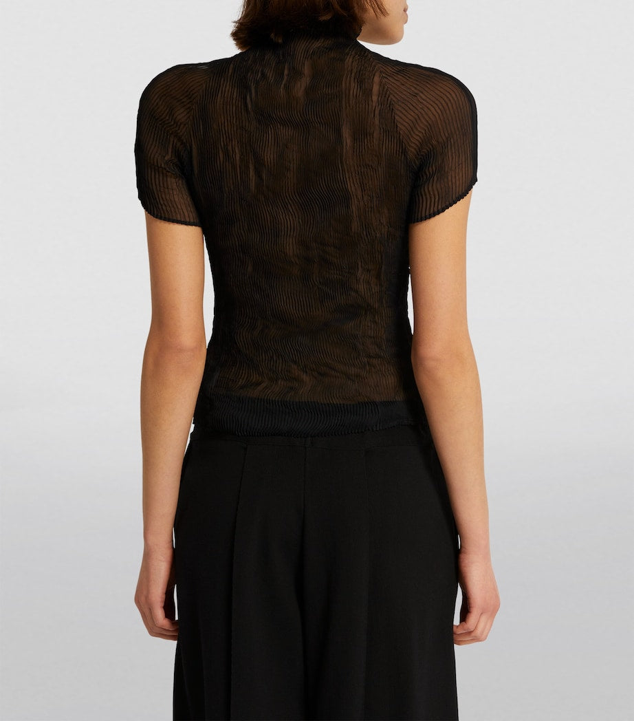 Black Semi-Sheer Chiffon Twist Top