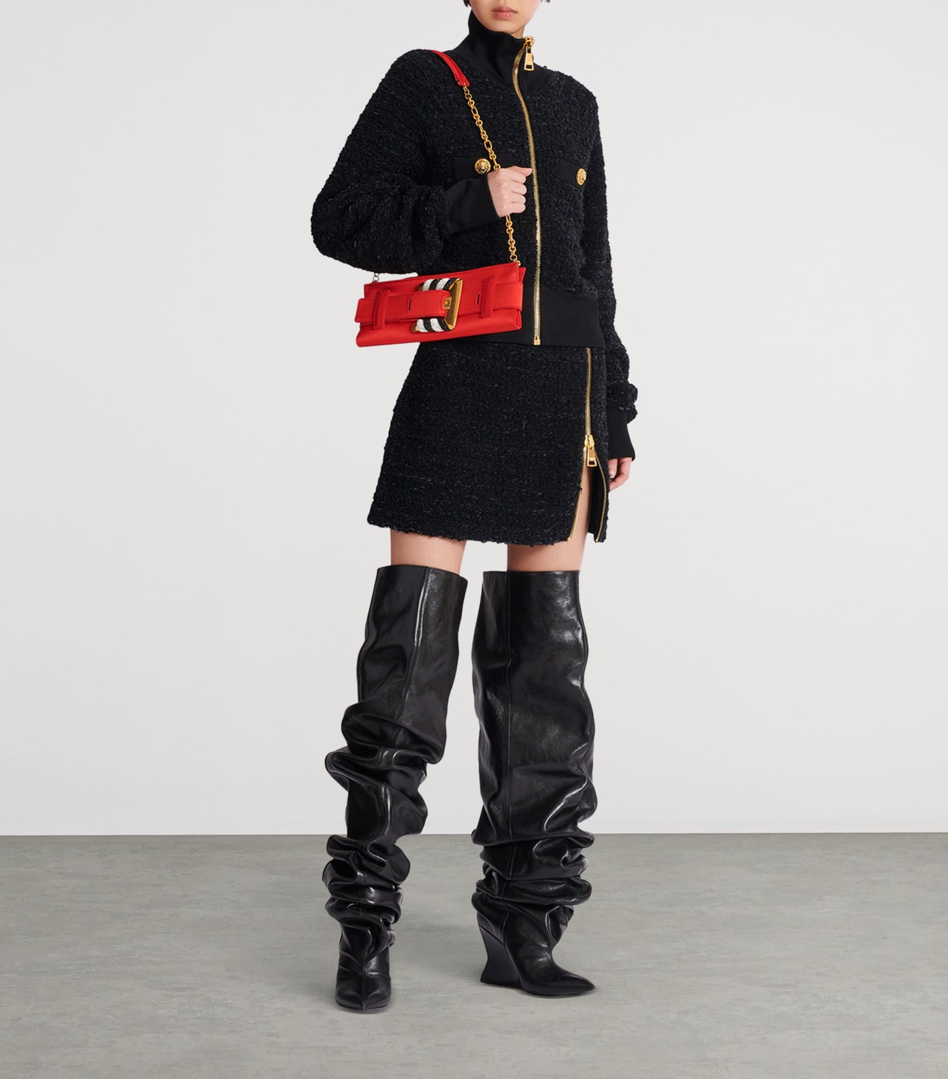 Balmain Red Satin Anthem Clutch Bag