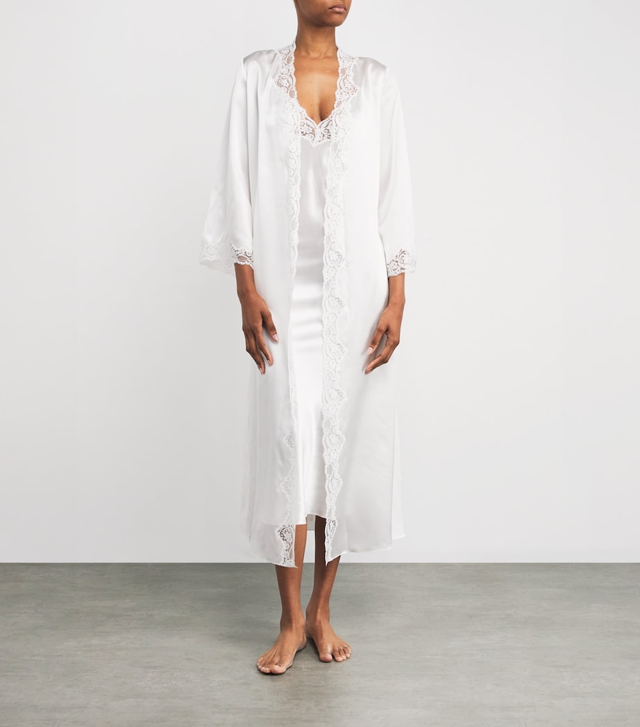 Gilda & Pearl Ivory Silk Lace-Trim In My Boudoir Long Robe