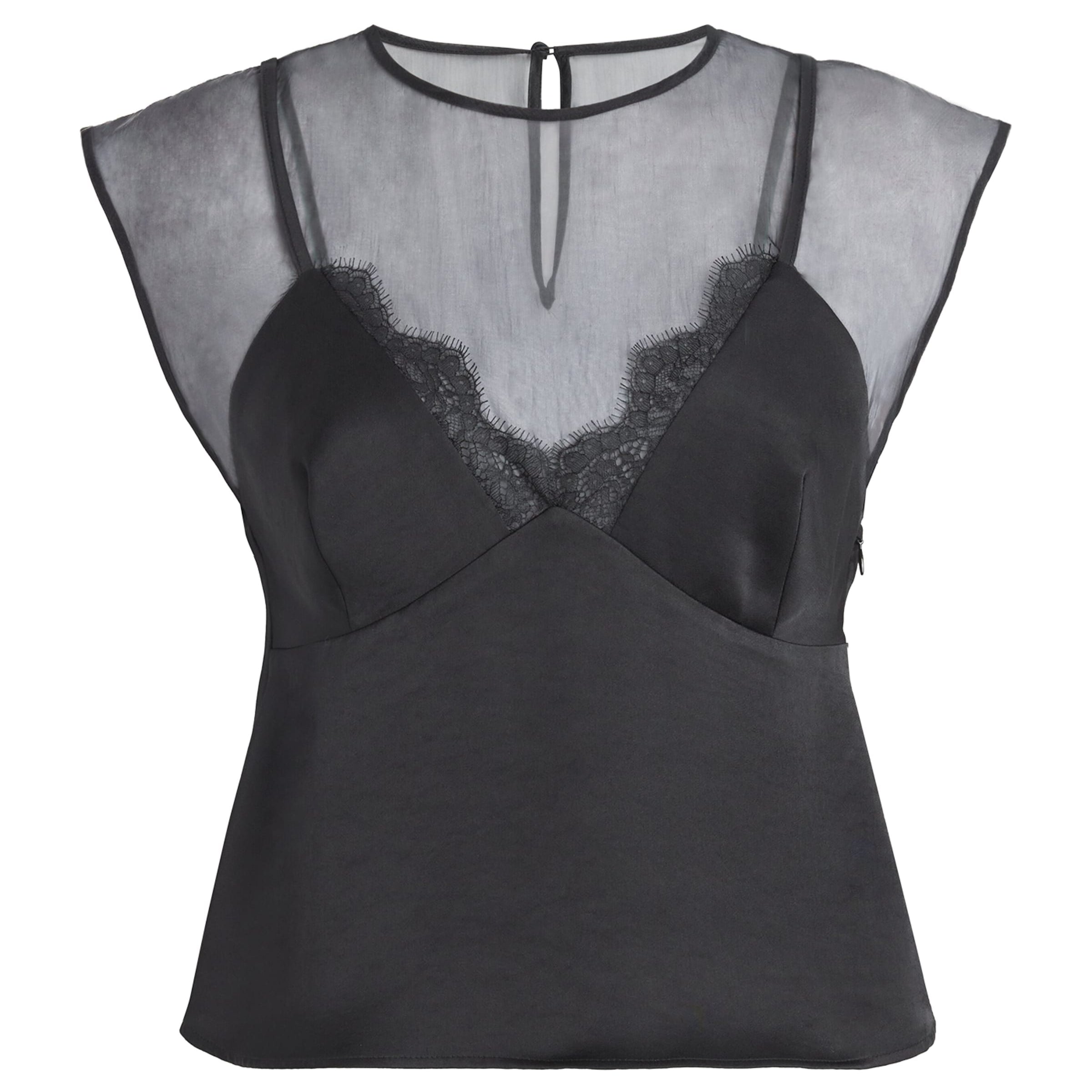 Black Satin Lace Top
