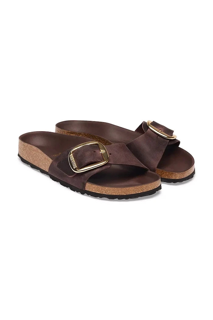 Birkenstock чехли дамски от кожа Madrid Big Buckle Oiled Leather