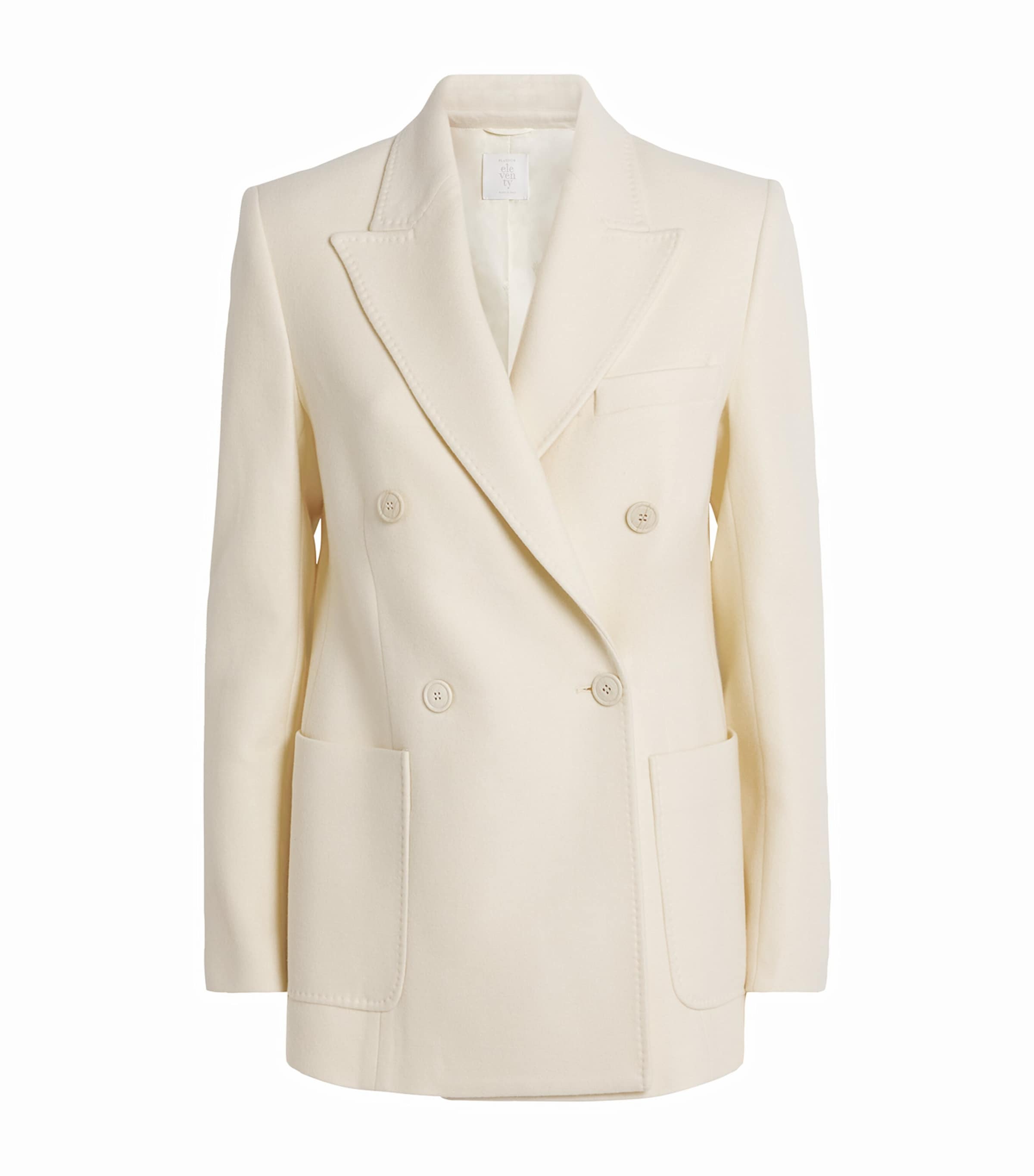 Eleventy White Wool Double-Breasted Blazer