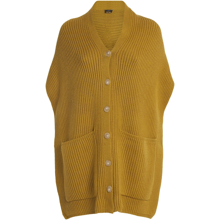 Joseph Brown Merino Wool-Cashmere-Silk Cardigan-Stitch Button Scarf