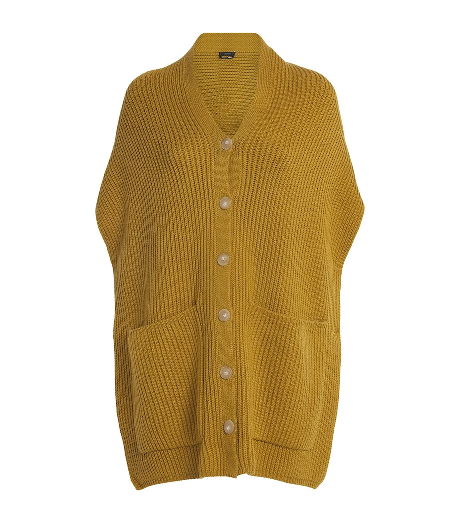 Joseph Brown Merino Wool-Cashmere-Silk Cardigan-Stitch Button Scarf