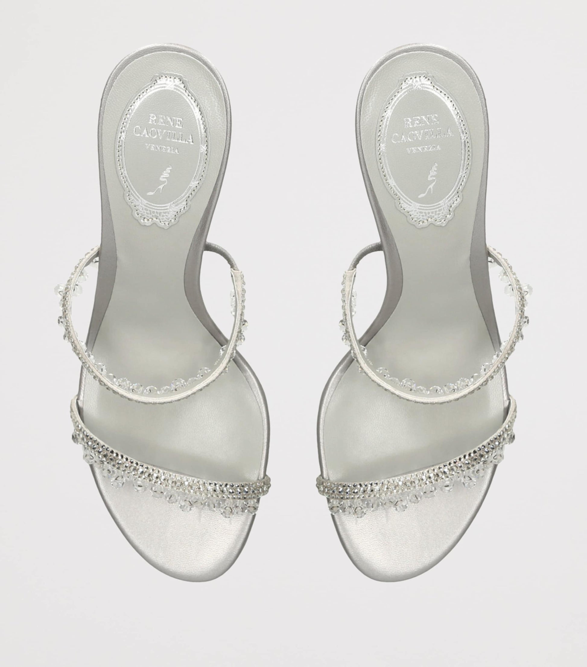 René Caovilla Grey Chandelier Heeled Mules 80