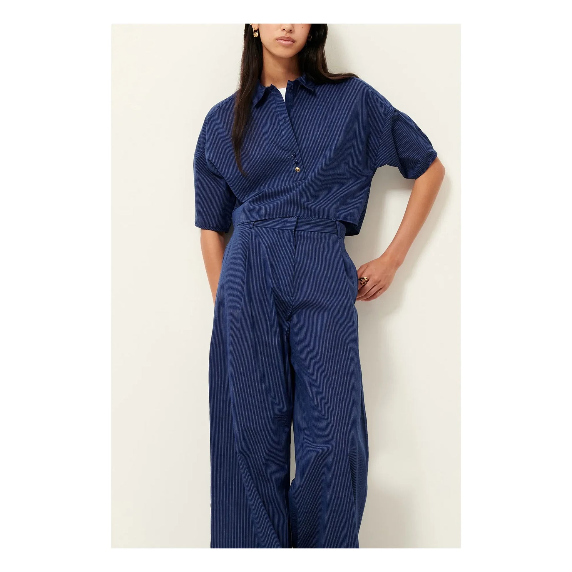 Sessùn - Provencia Cotton Stripe Pants | Navy blue