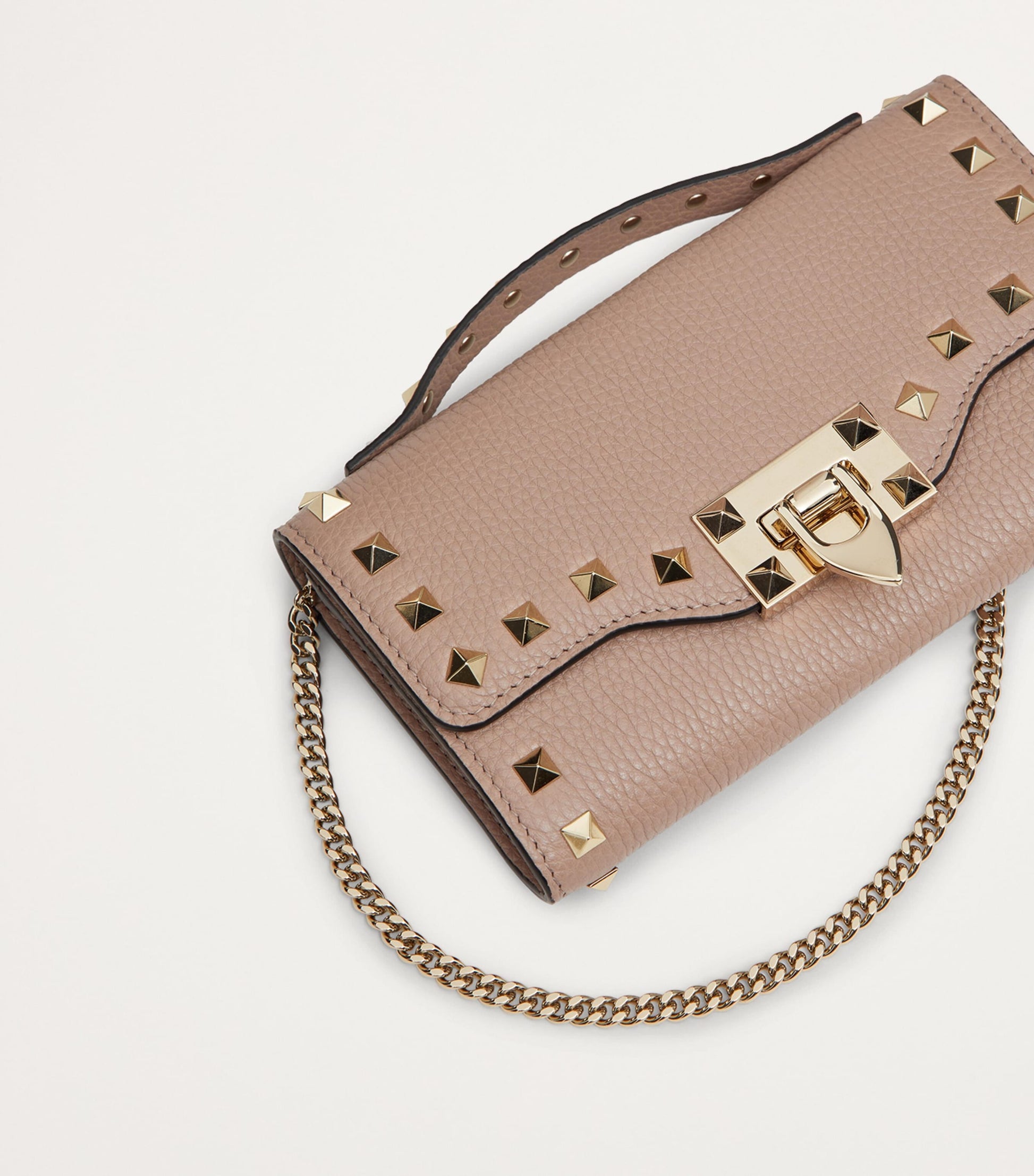 Valentino Garavani Nude Leather Rockstud Chain Wallet