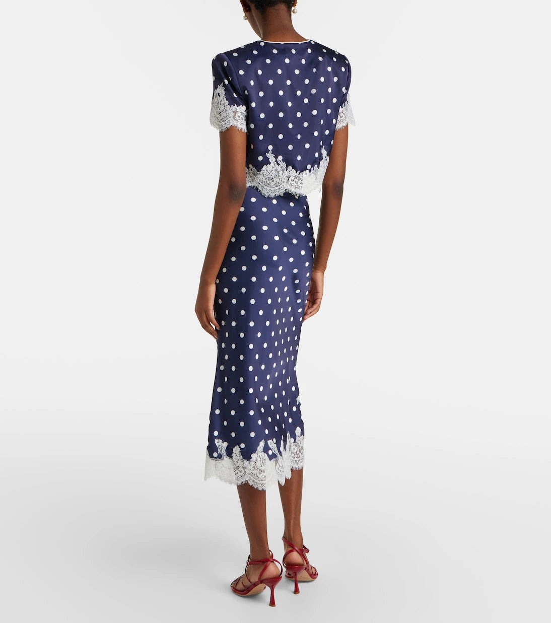 Self-Portrait - Polka-dot satin midi skirt