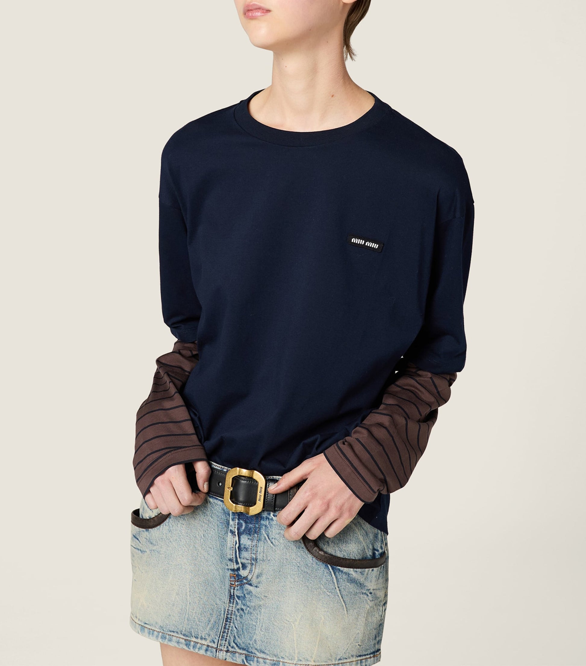 Blue Cotton Long-Sleeve T-Shirt