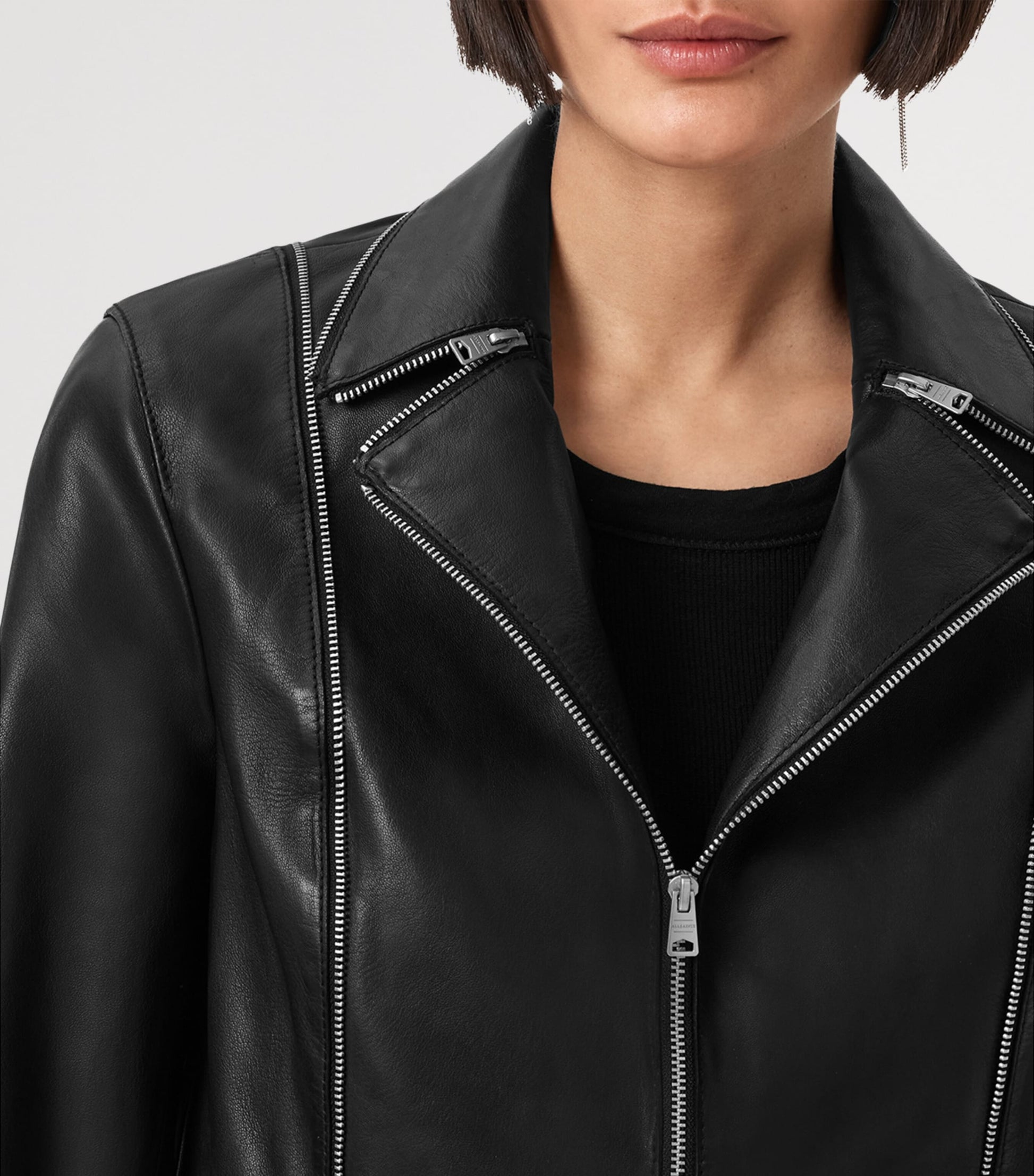 AllSaints Black Cropped Landers Leather Jacket