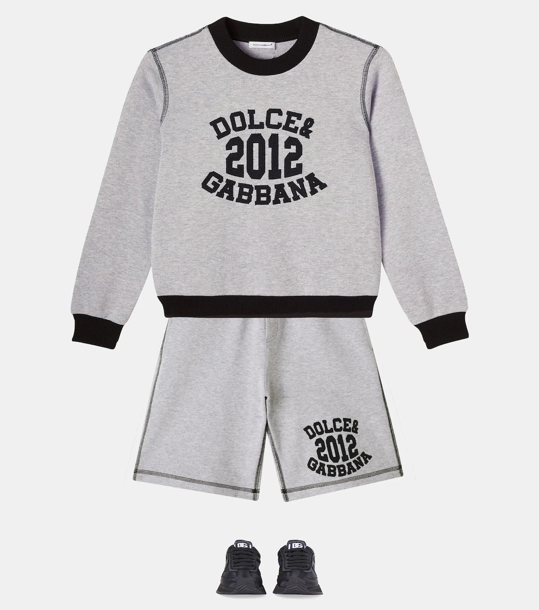 Dolce&Gabbana Kids - سويت شيرت من القطن والصوف بشعار الماركة