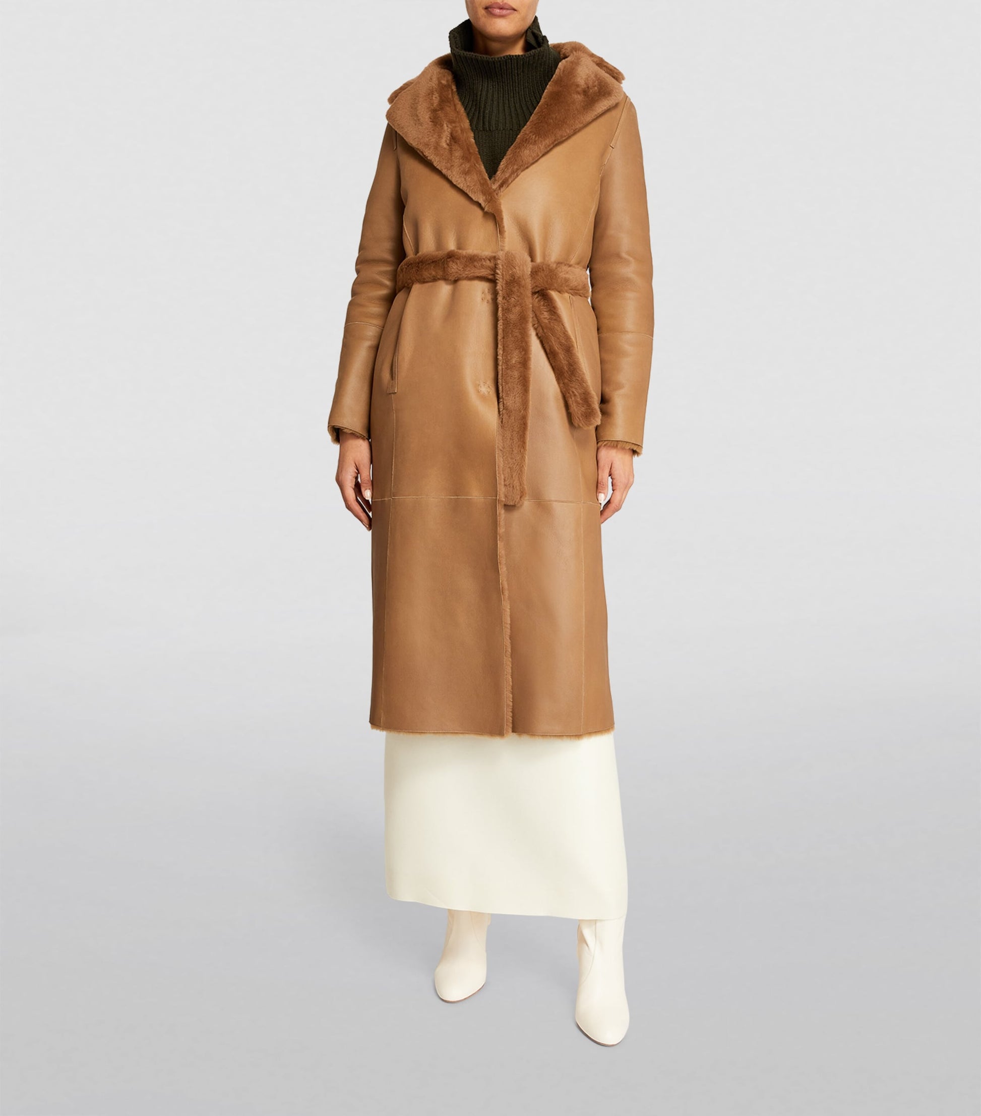 Yves Salomon Beige Lamb Fur Reversible Wrap Coat
