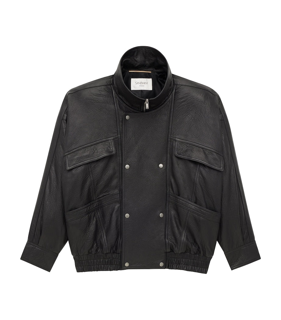Saint Laurent Black Leather Bomber Jacket