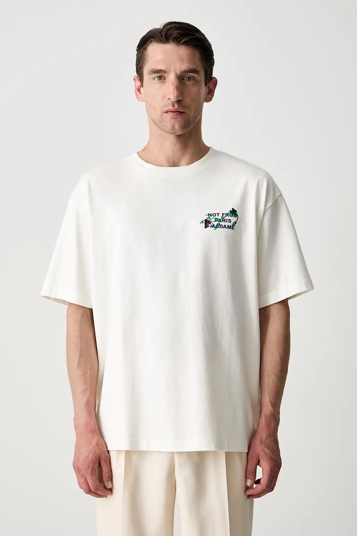 Drôle de Monsieur Erkek Pamuklu Tişört Vine Embroidered Slogan