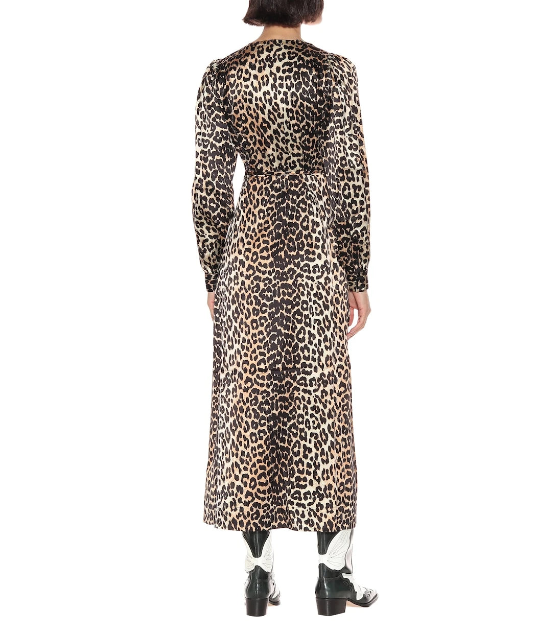 Ganni - Leopar Desenli Esnek İpek Elbise