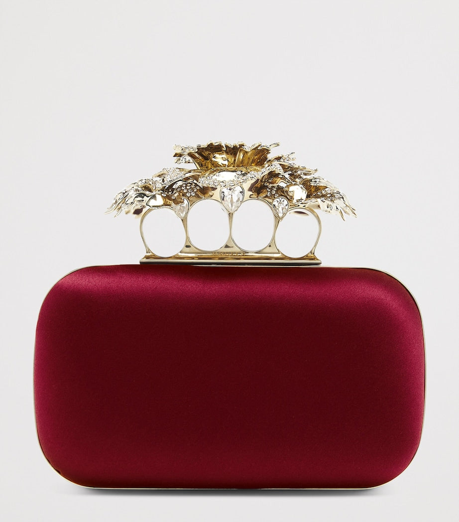 McQueen Burgundy Silk Carnation Knuckle Clutch Bag