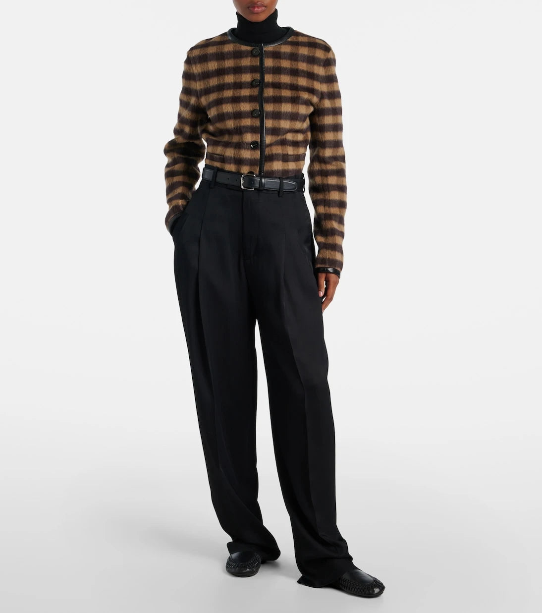Proenza Schouler - Checked leather-trimmed wool-blend jacket