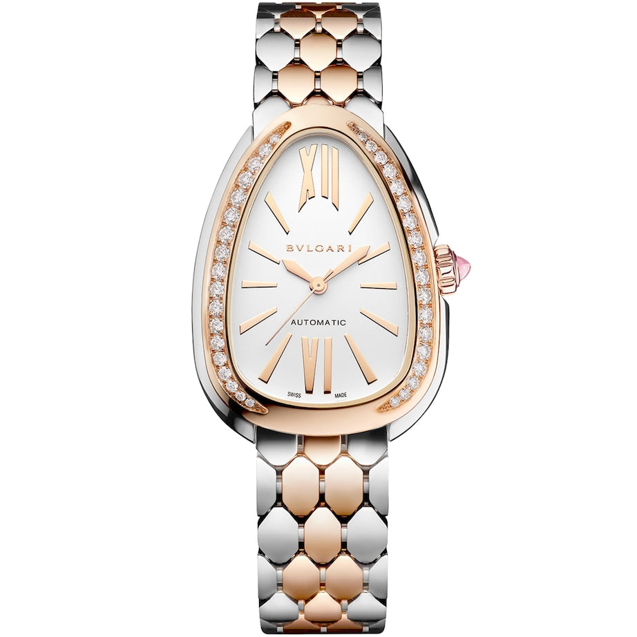 Bvlgari Stainless Steel, Rose Gold and Diamond Serpenti Seduttori Watch 34mm