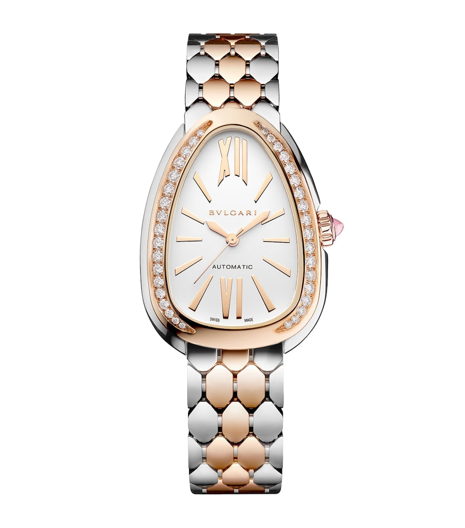 Bvlgari Stainless Steel, Rose Gold and Diamond Serpenti Seduttori Watch 34mm