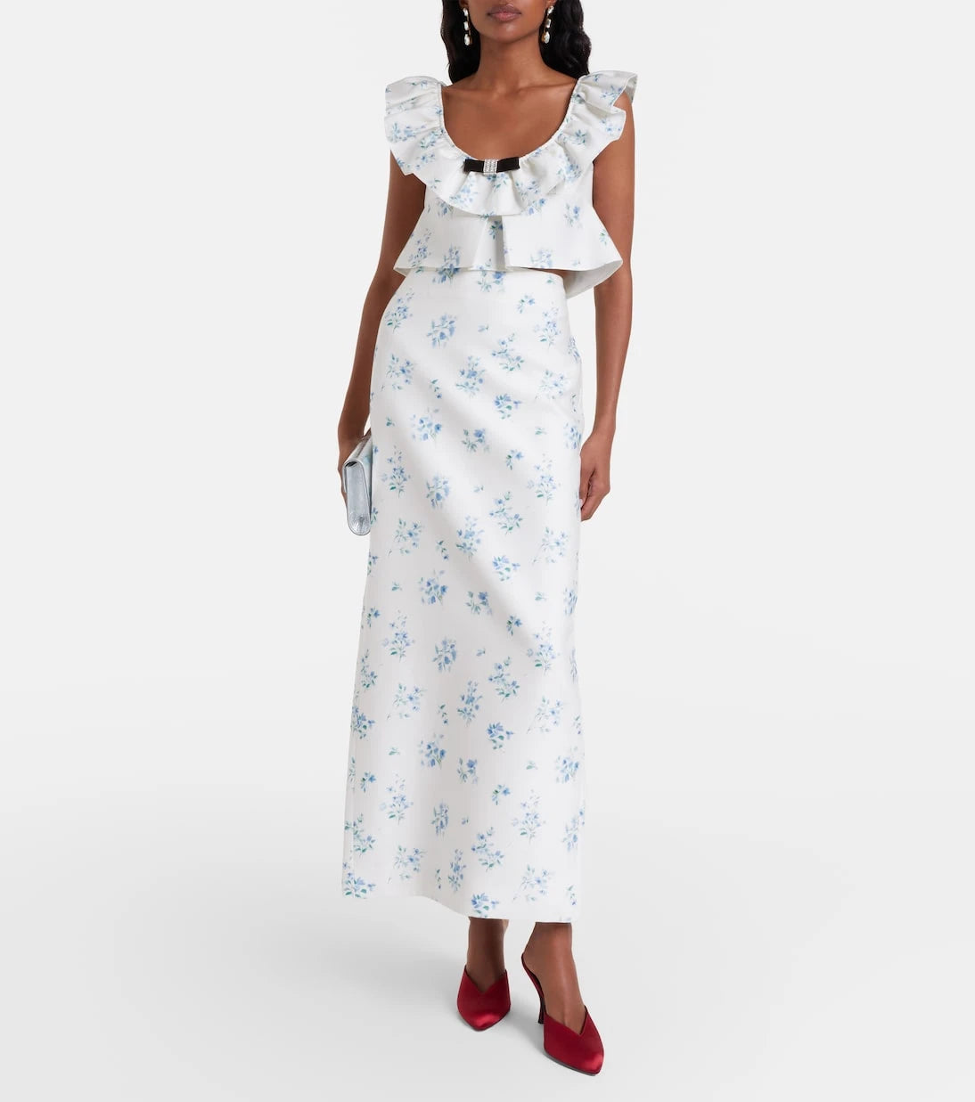 Shushu/Tong - Floral ruffled cotton and silk top