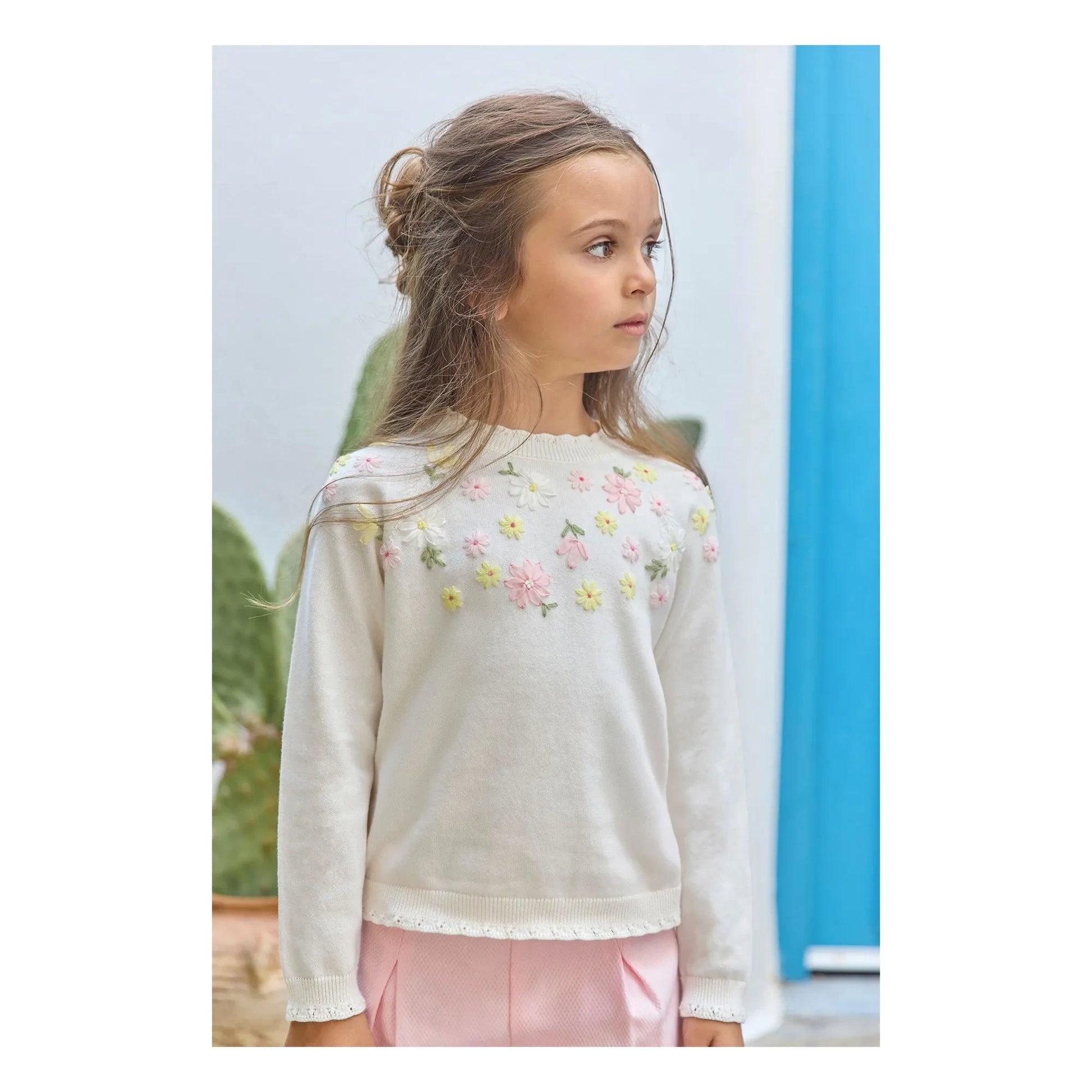 Tartine et Chocolat - Flower Embroidered Sweater | Ecru