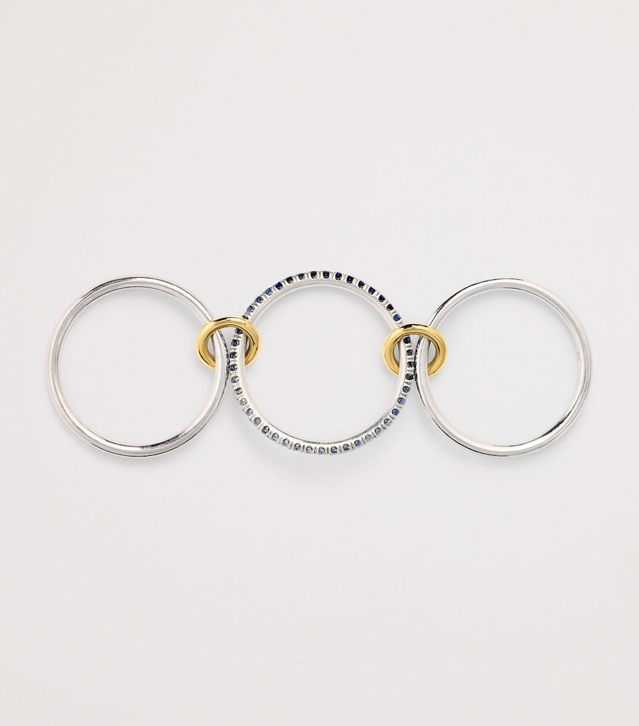 Sterling Silver, Yellow Gold and Sapphire Tigris Blue Ombré Ring