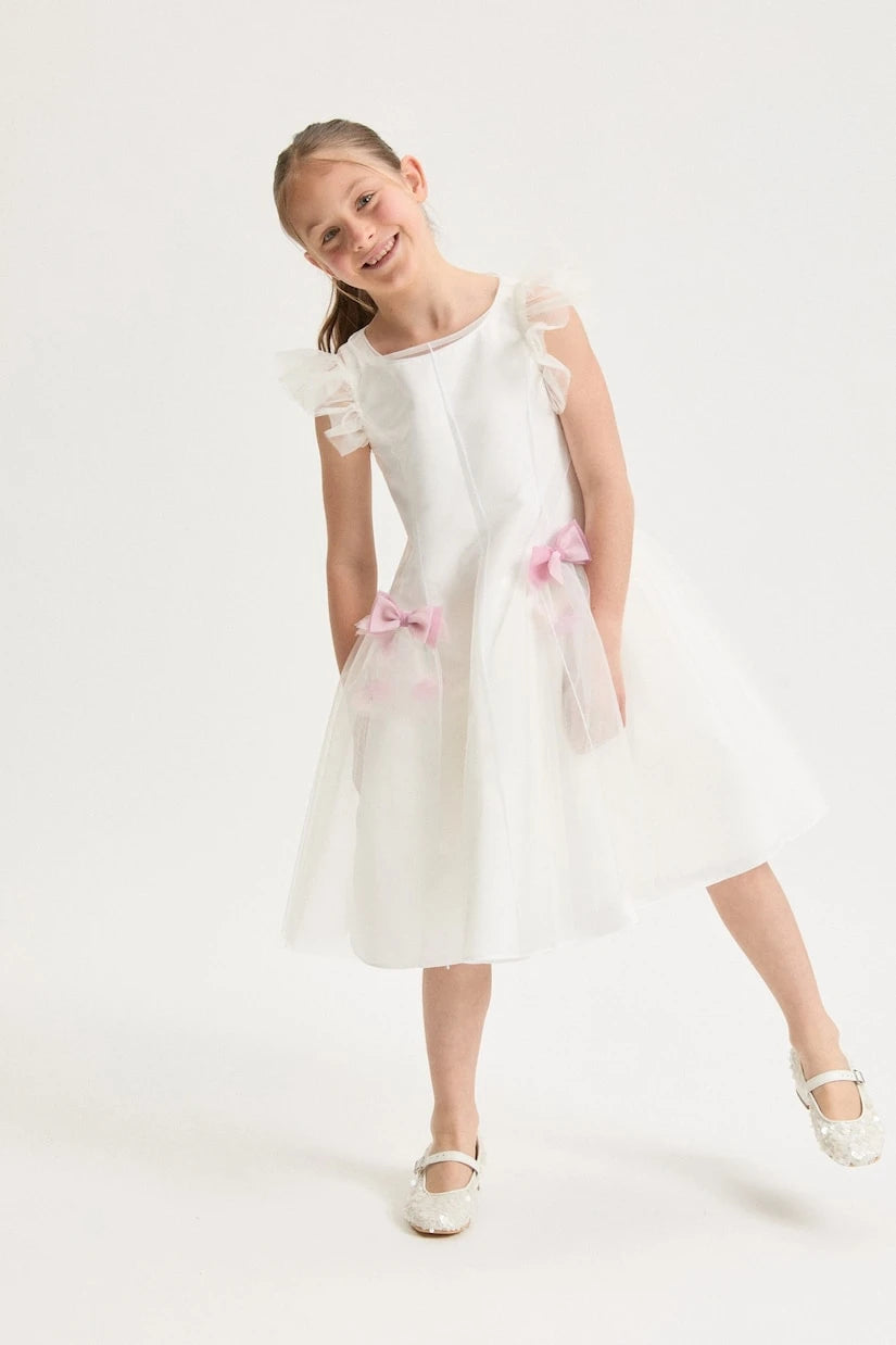 Monnalisa - Bow-detail tulle dress
