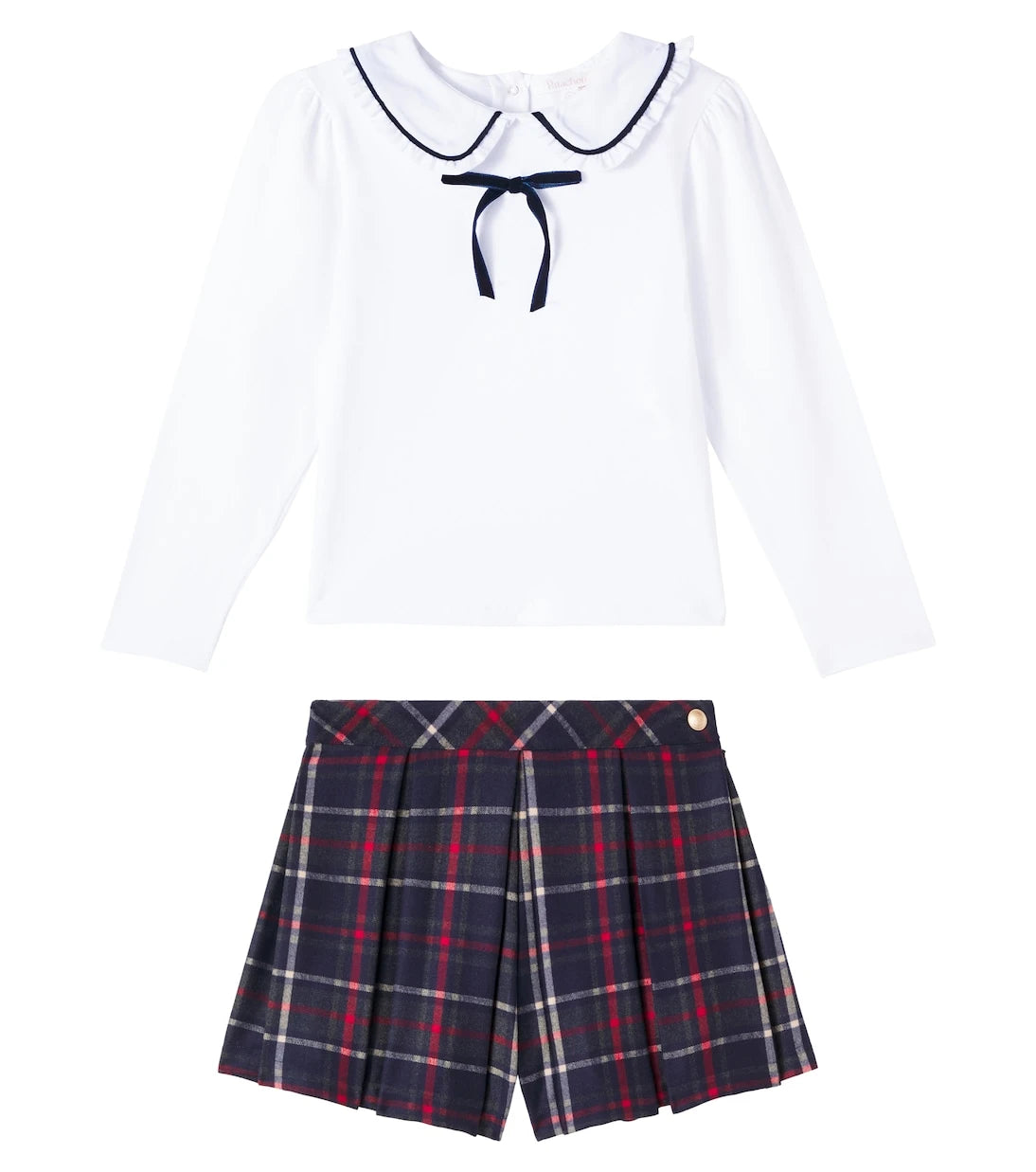 Patachou - Cotton-blend blouse and plaid shorts set