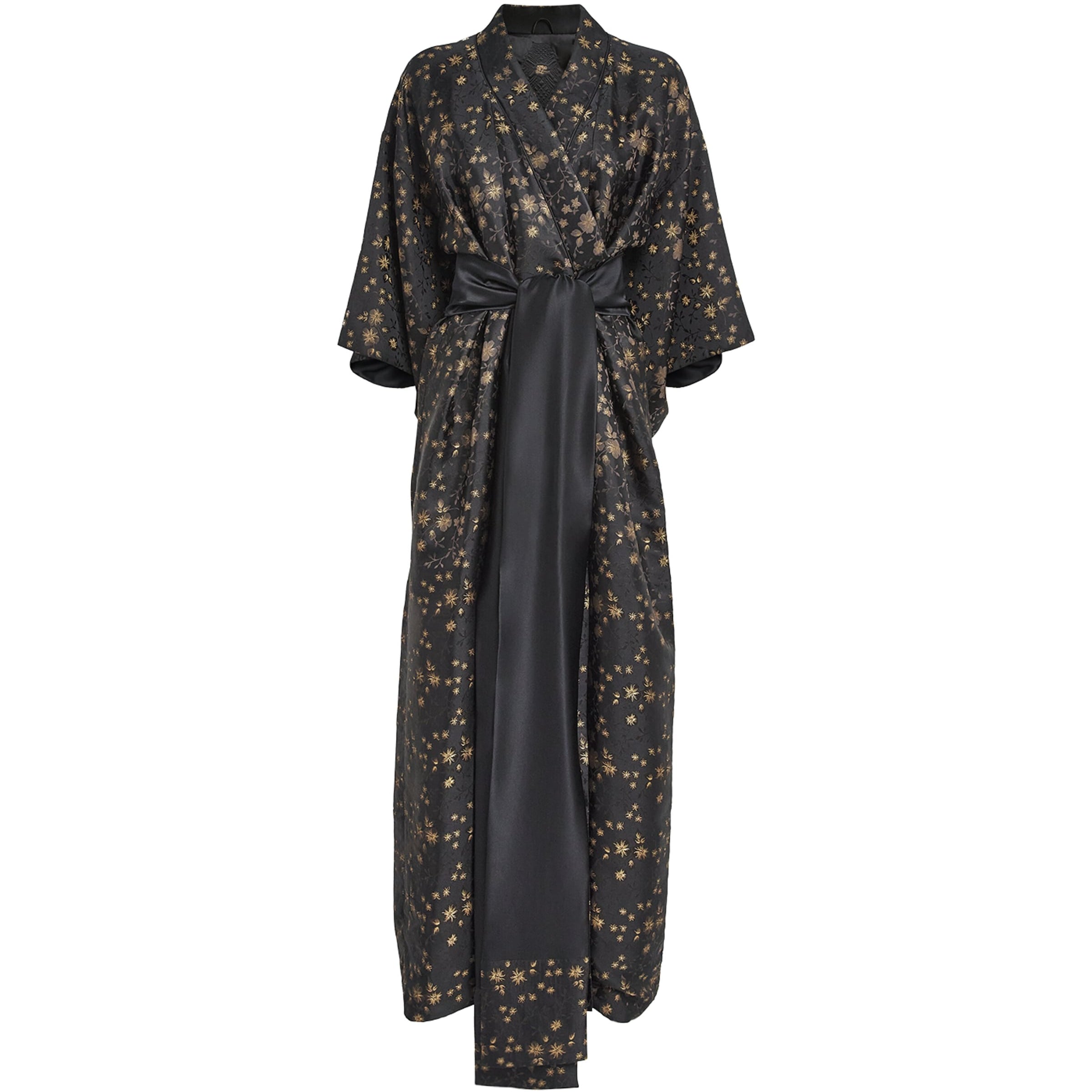 Daniel Hanson Black Silk Floral Kimono Dressing Gown